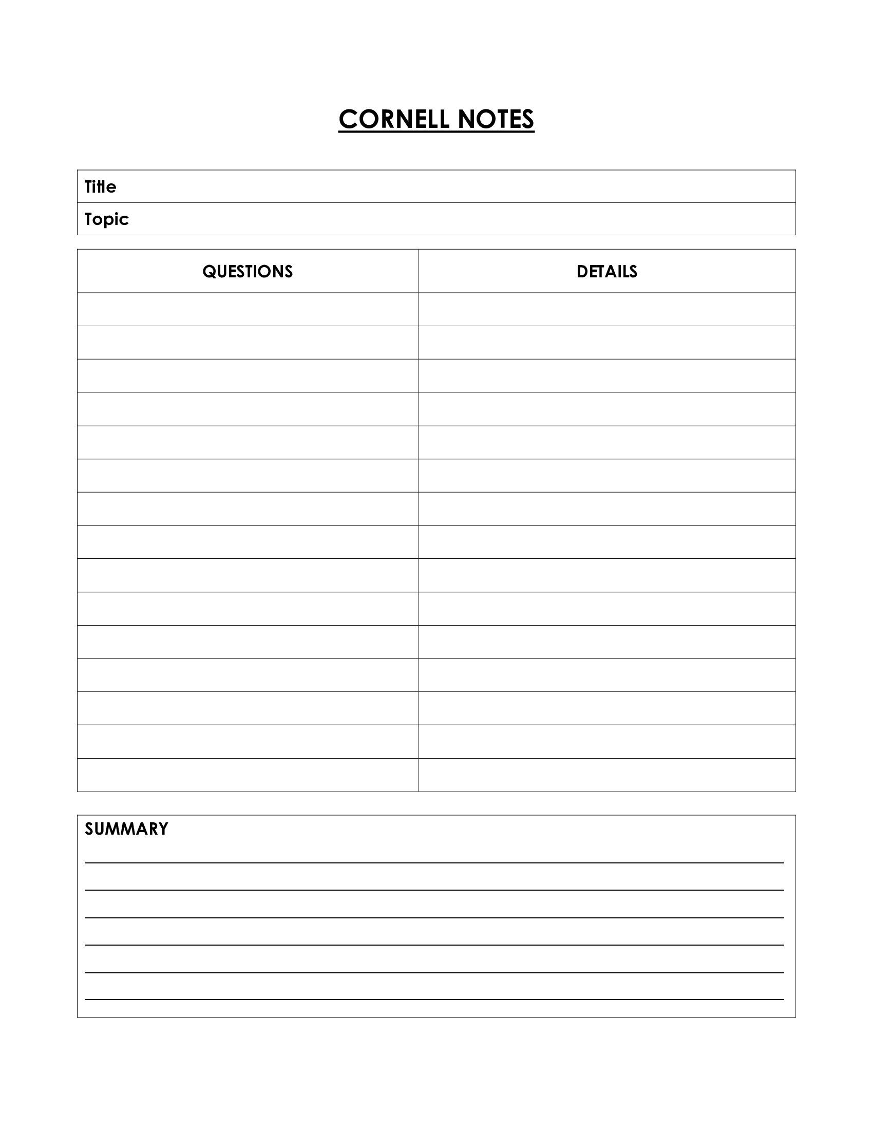 Cornell Notes Template 1