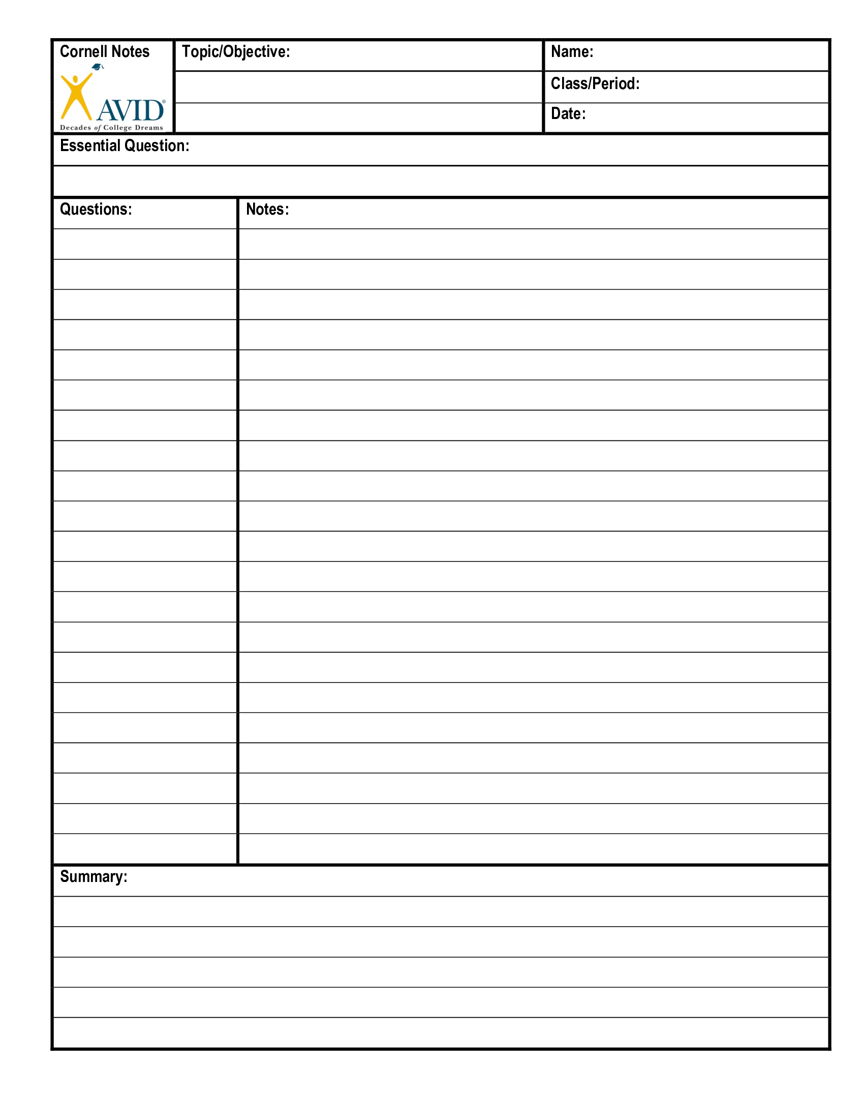 Cornell Notes Template 2