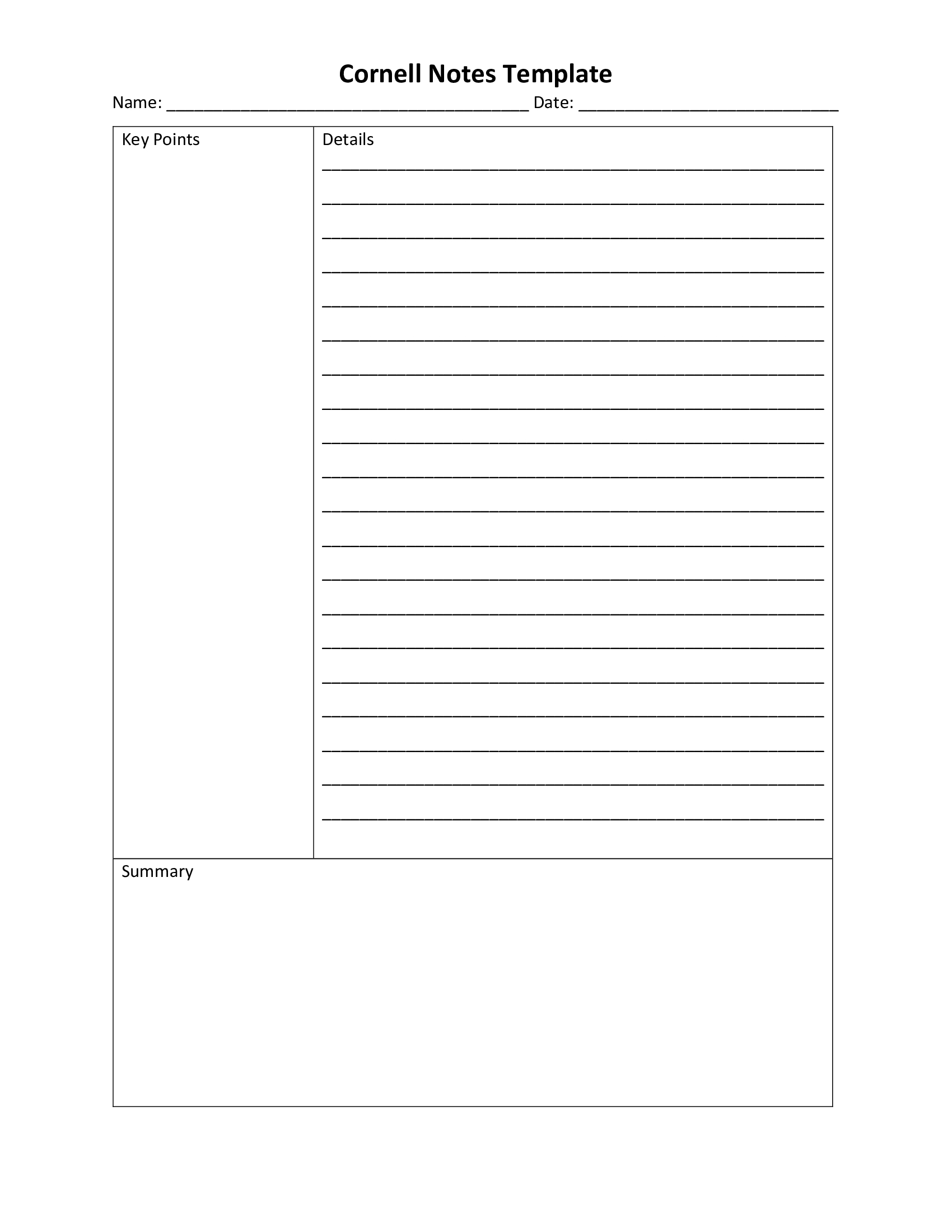 Cornell Notes Template