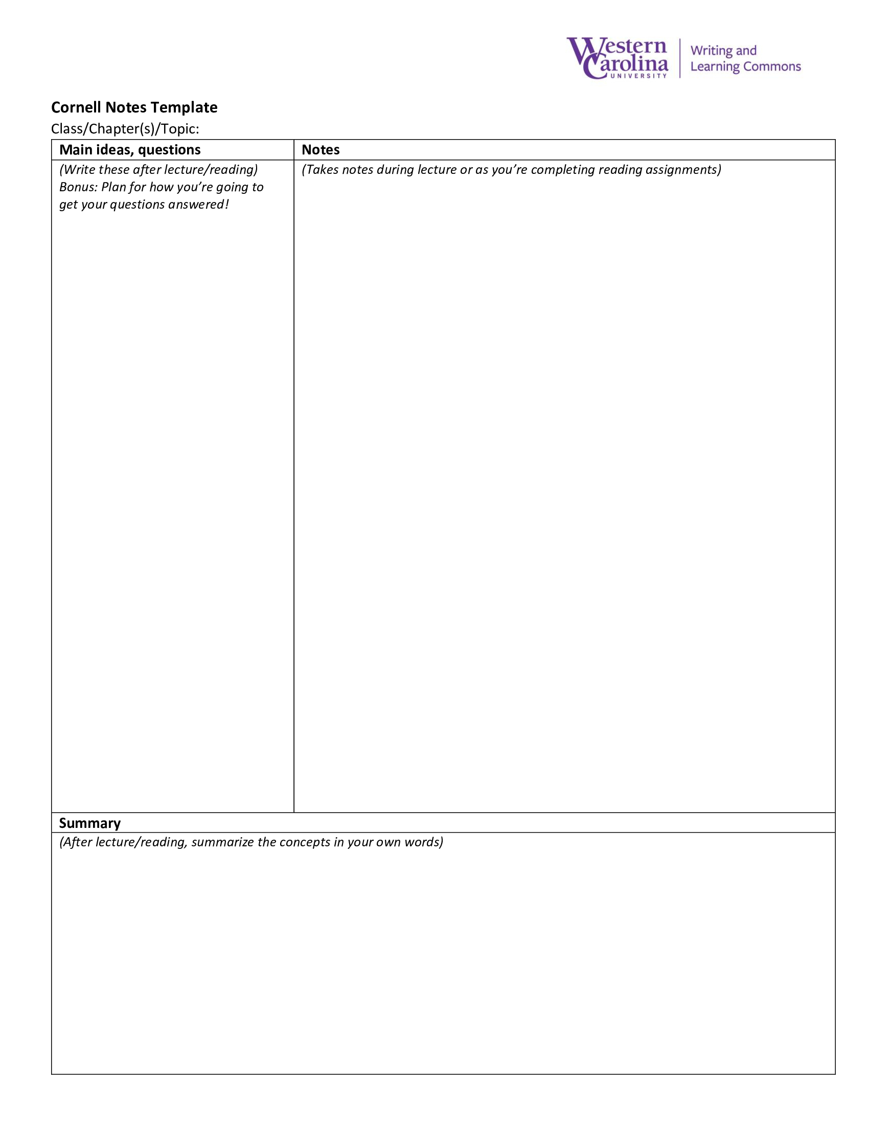 Walc Asc Cornell Notes