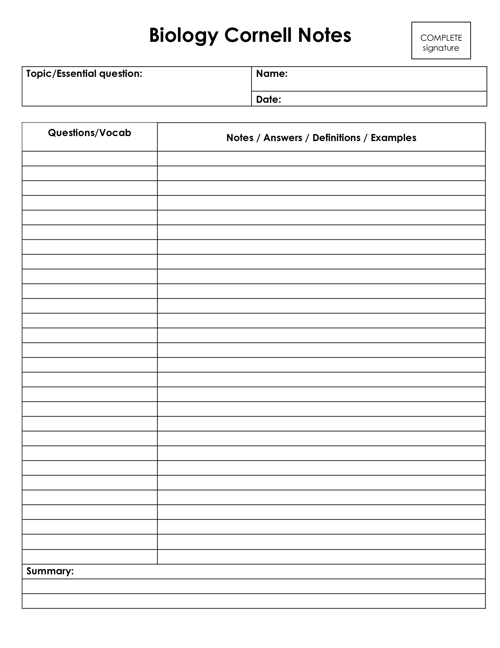 Cornell Note Template